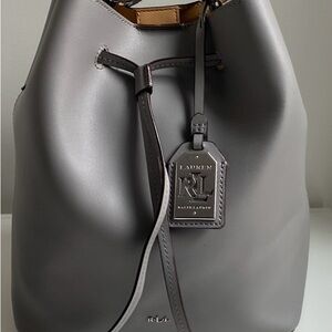 Ralph Lauren Gray Leather Bucket Bag